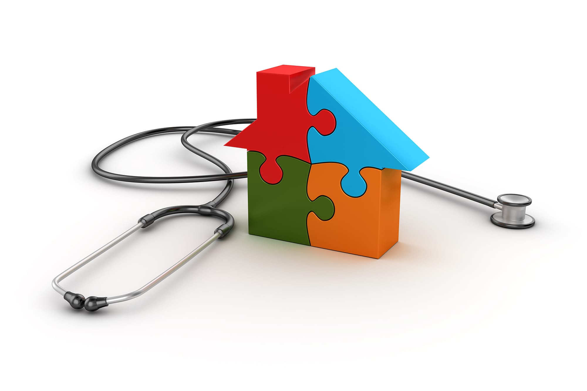 stethoscope with puzzle house